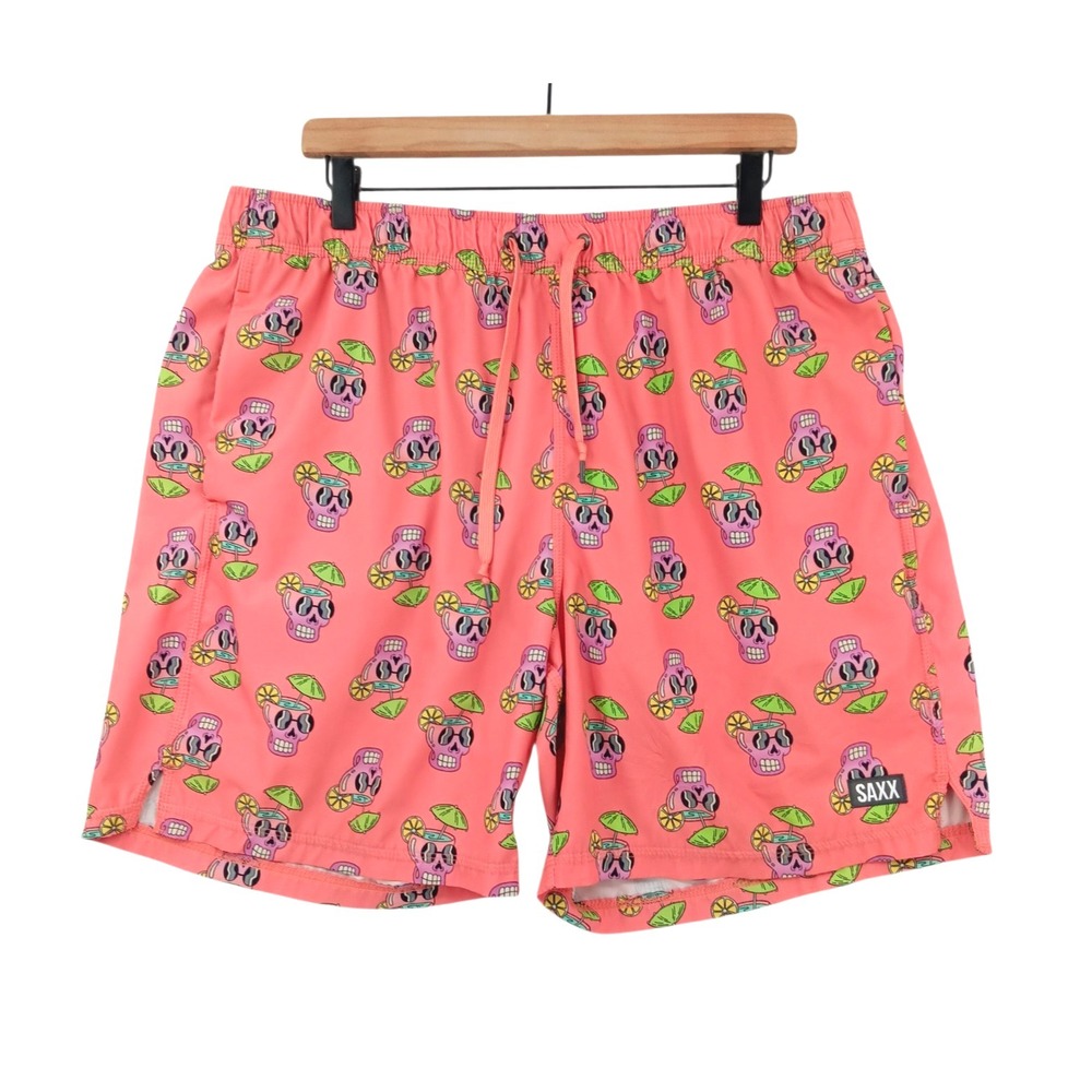 SAXX Oh Buoy Shorts Mens 36x6 Pink Skull Print Performance Lined Quick Dry Gym
